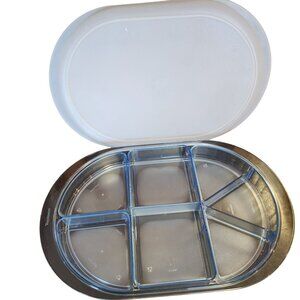 Vintage Tupperware Divided Serving Tray With Lid 6 Compartments Oval Shape Durab